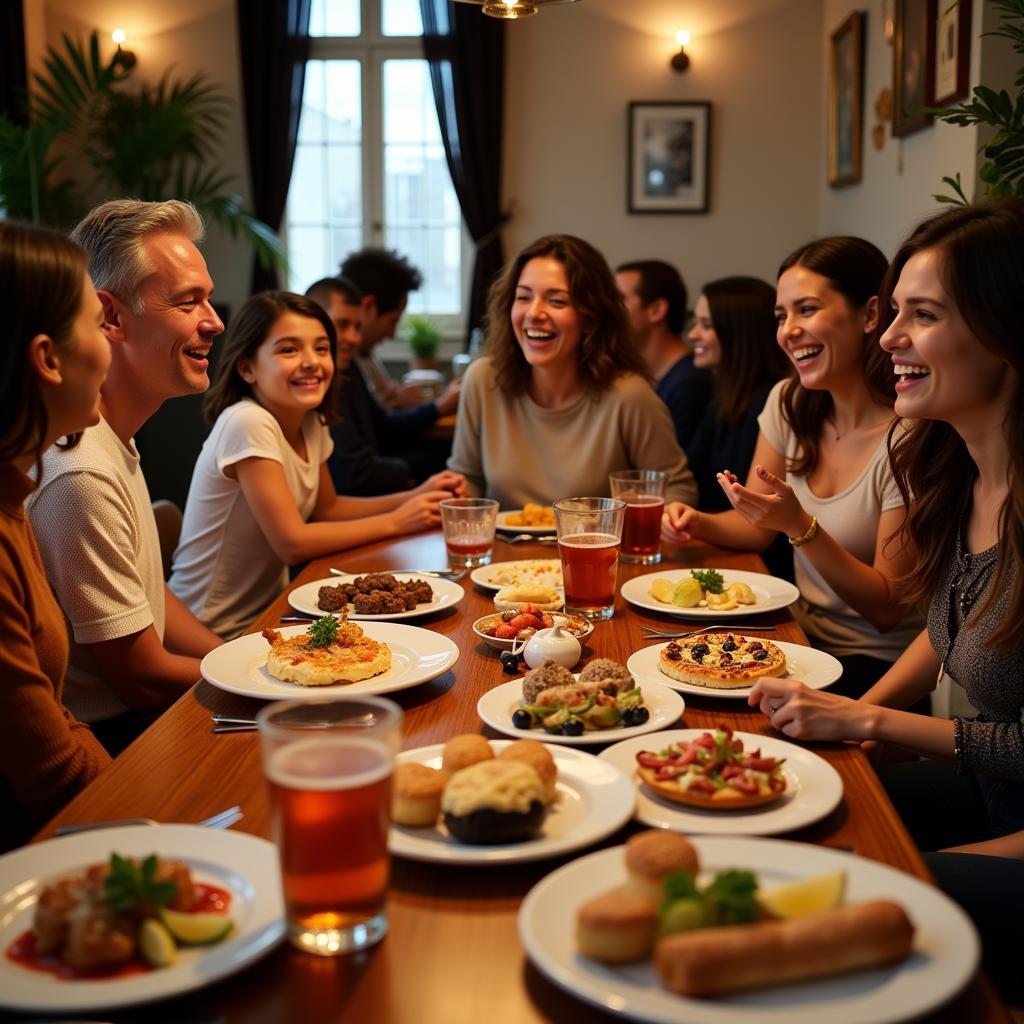 Family enjoying a traditional Spanish dinner