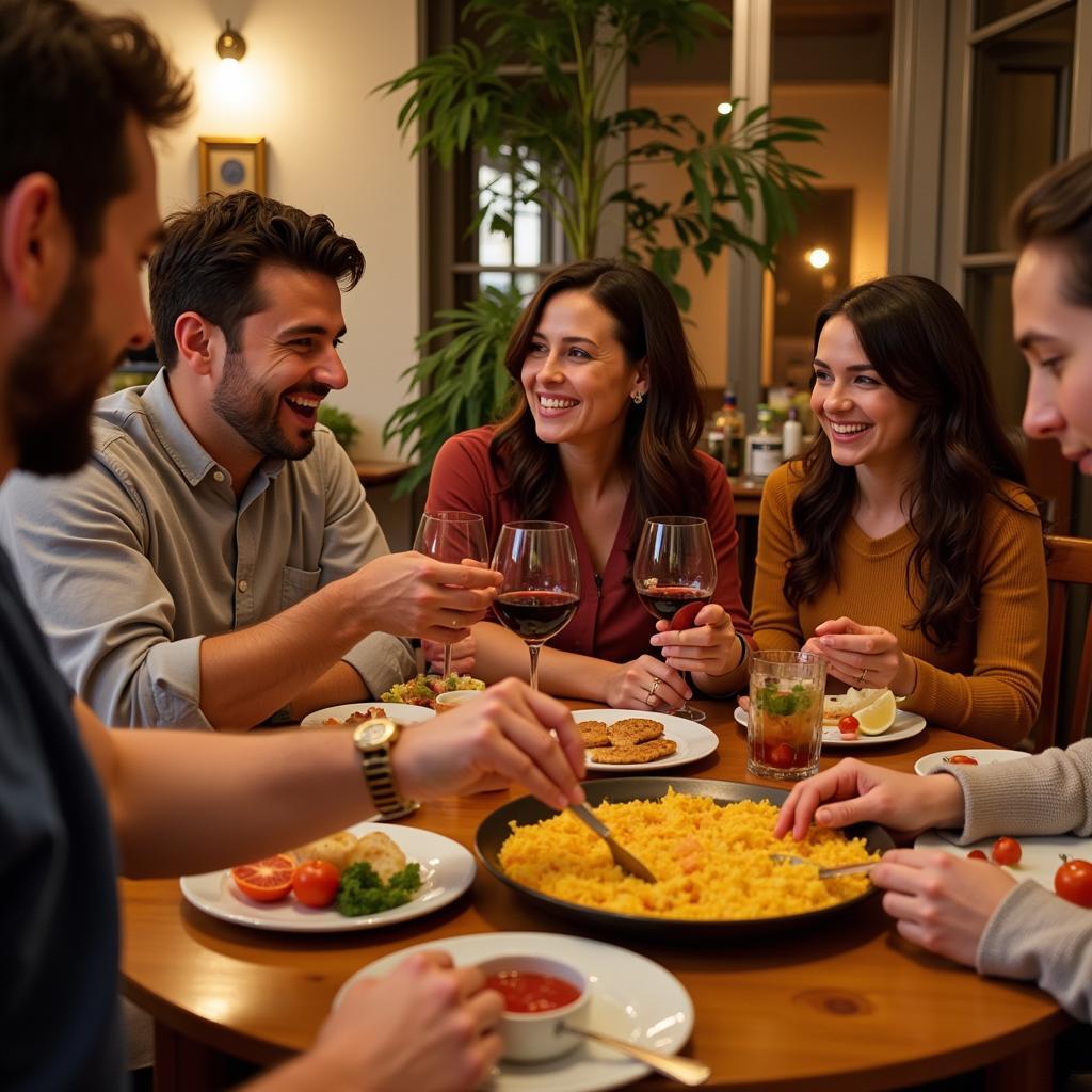 Family enjoying a traditional Spanish dinner