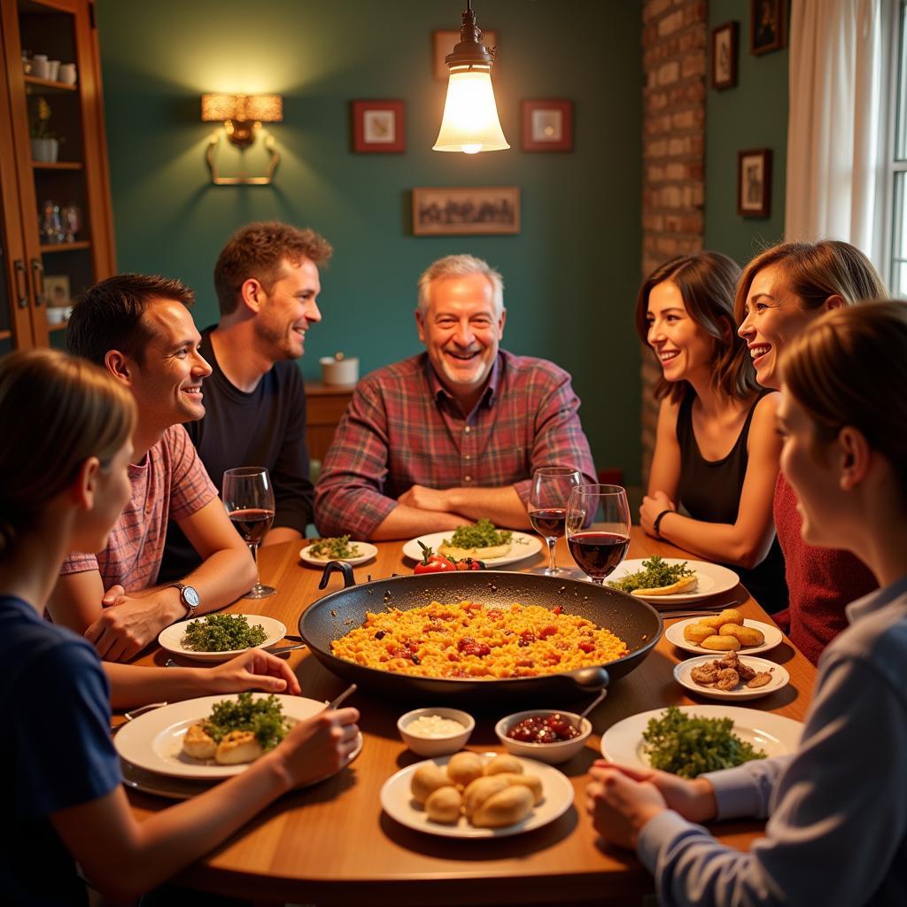 Family enjoying a traditional Spanish dinner