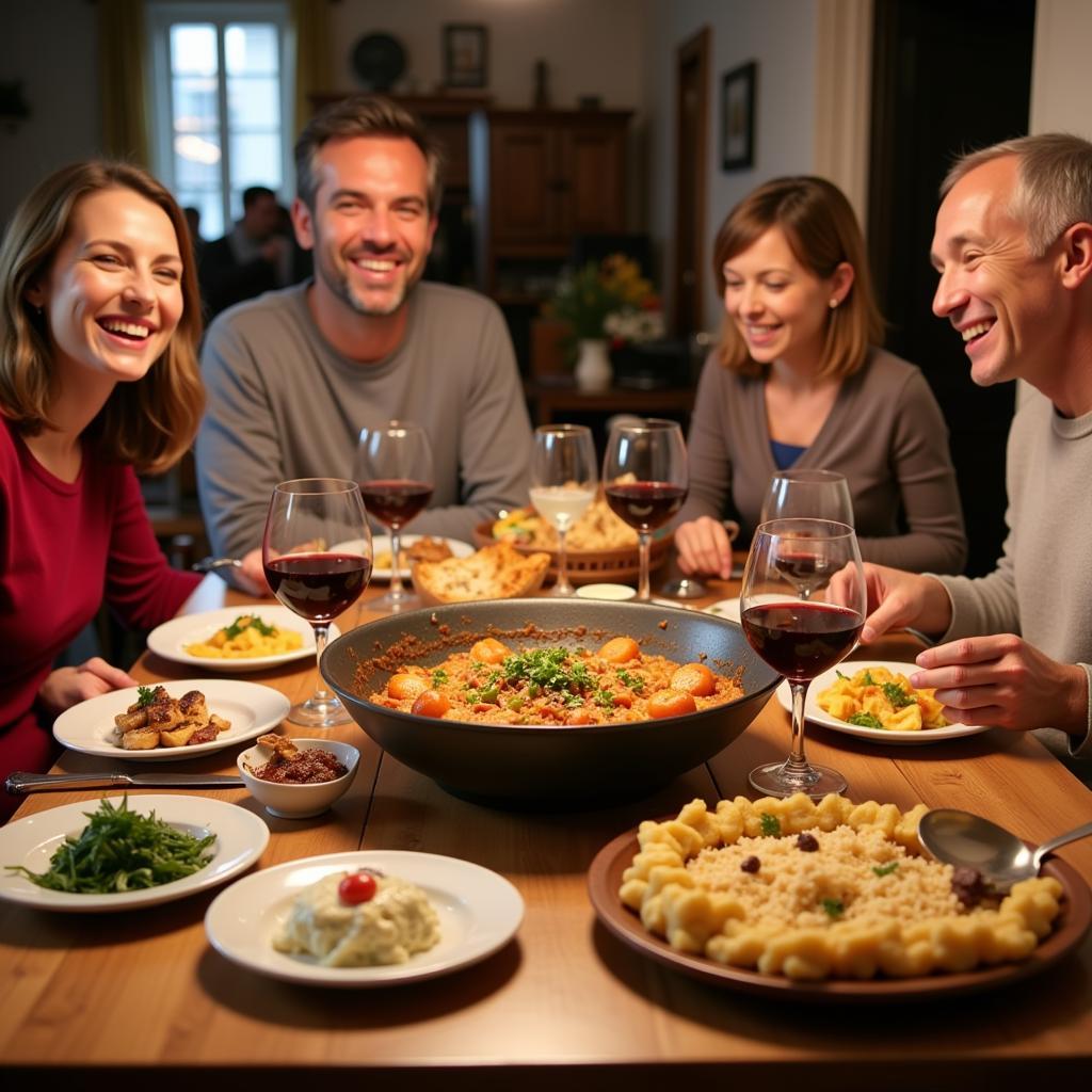 Family enjoying a traditional Spanish dinner