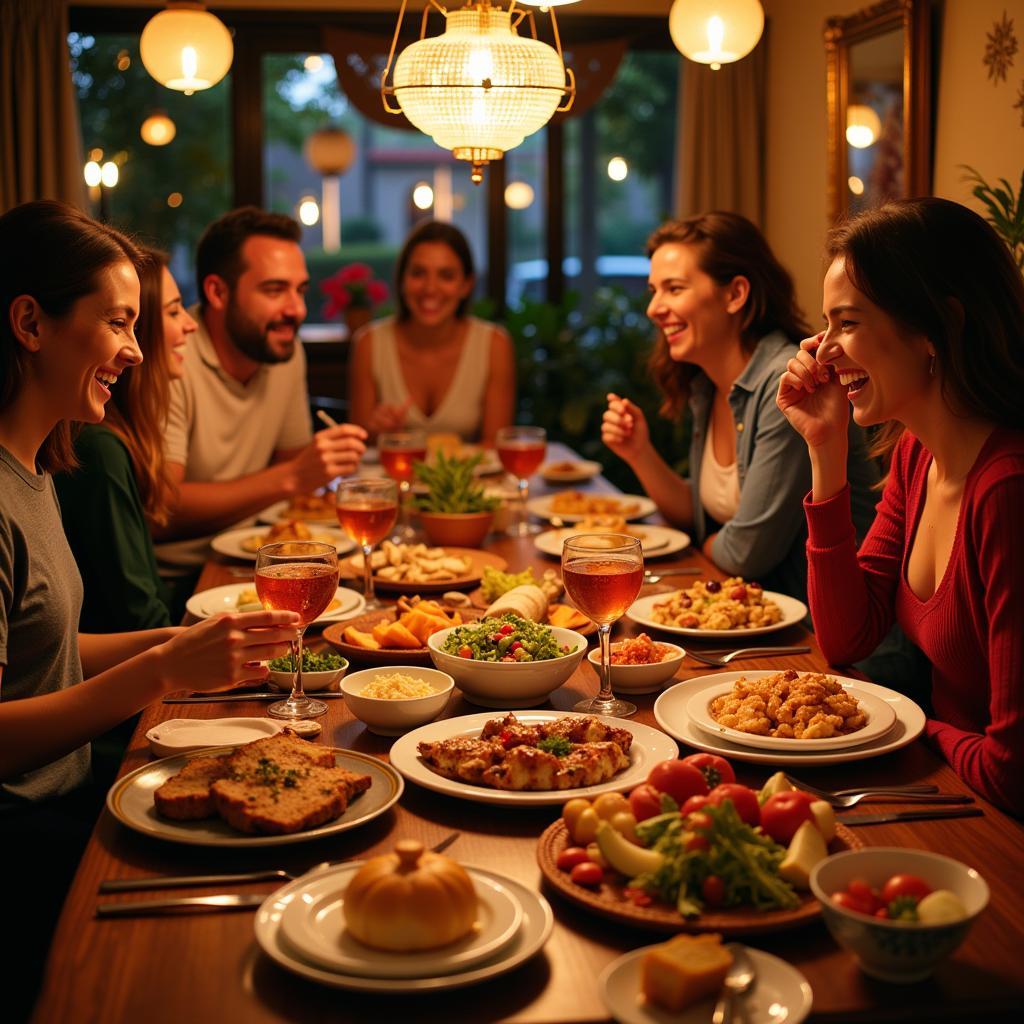 Sharing a traditional meal with a Spanish host family