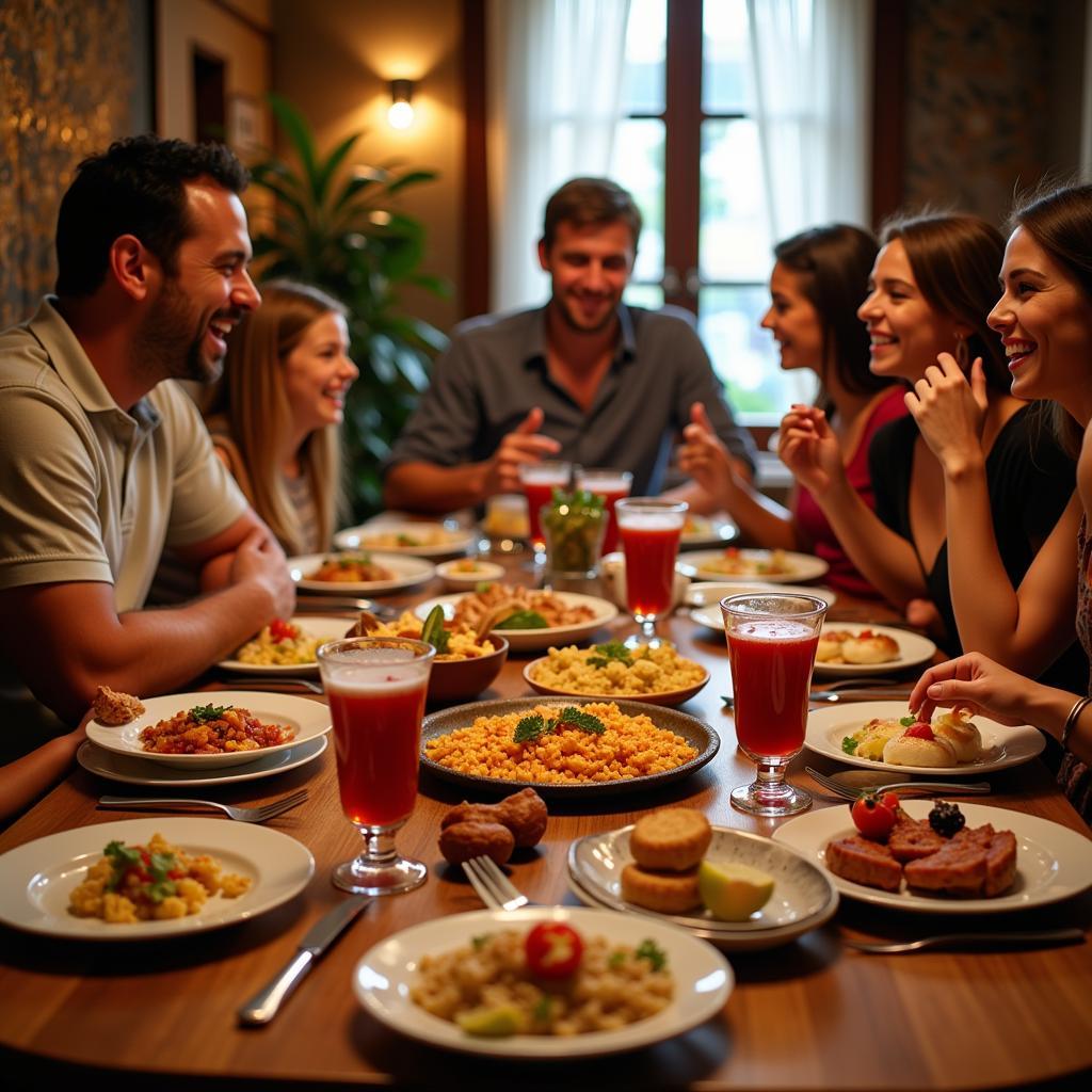 Family enjoying a traditional Spanish dinner