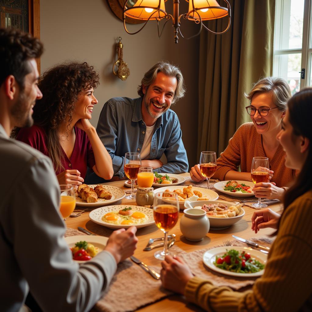 Family Enjoying Dinner Together in Spain