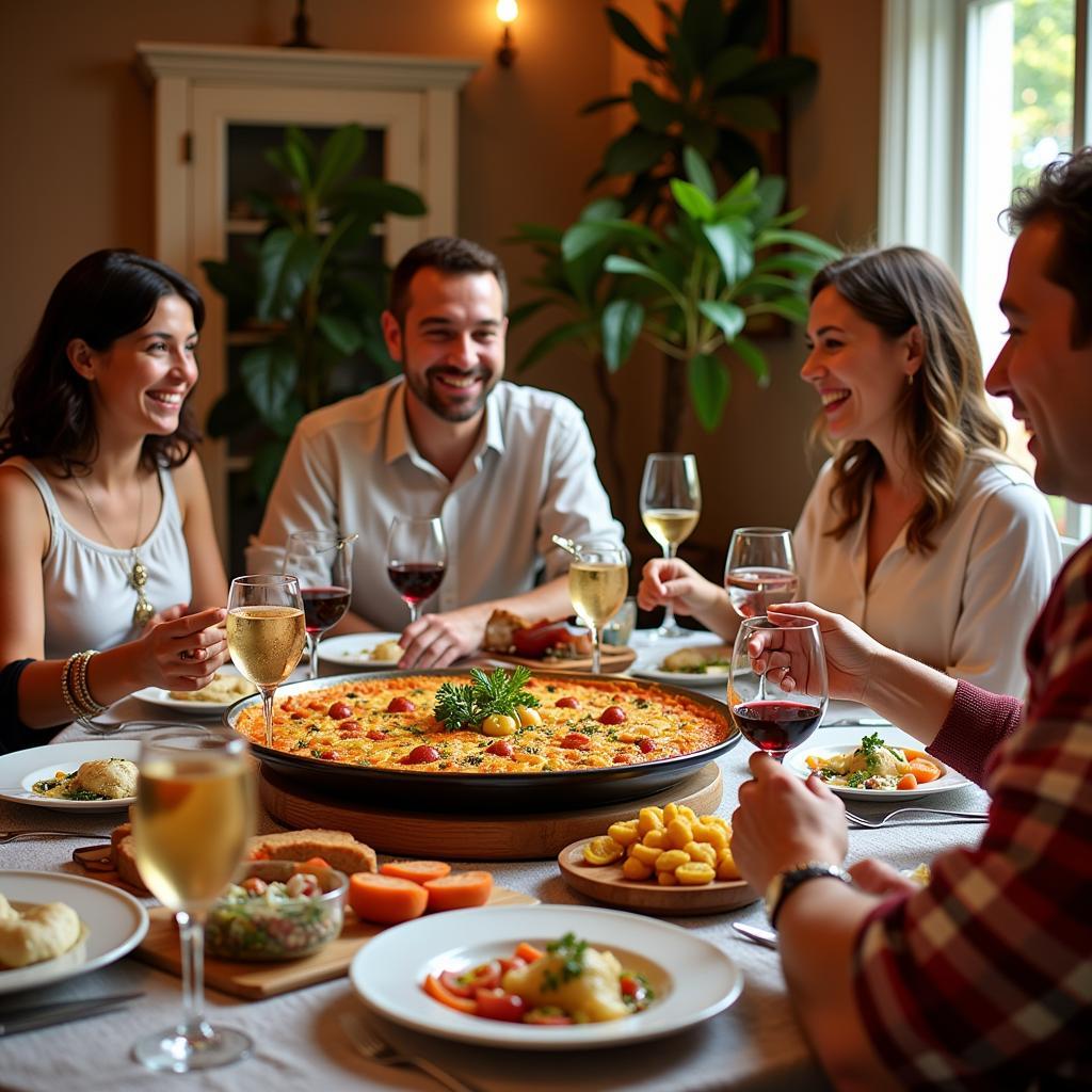 Family enjoying a traditional Spanish dinner