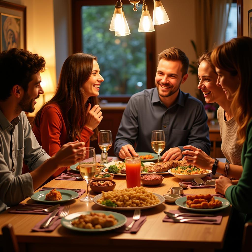 Family enjoying a traditional Spanish dinner