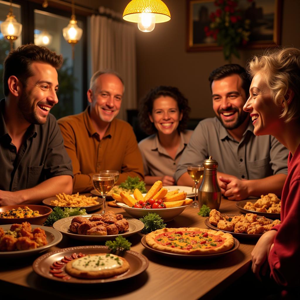 Family enjoying dinner together in a Spanish home