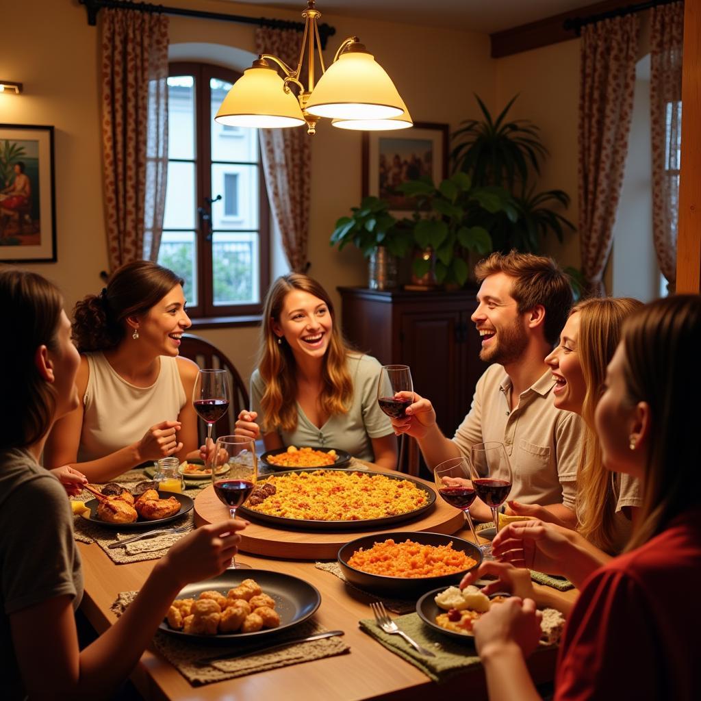 Family enjoying a traditional Spanish dinner