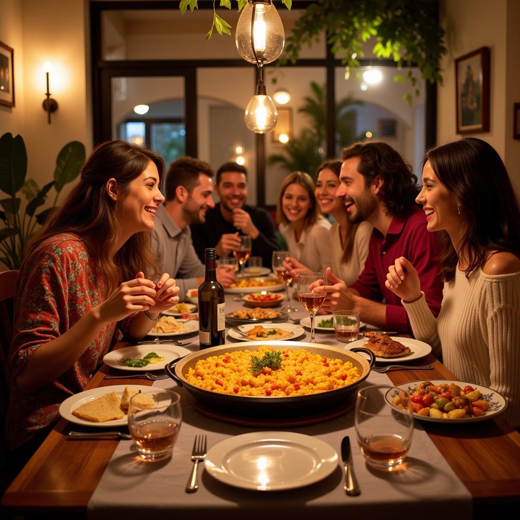 Family enjoying a traditional Spanish dinner