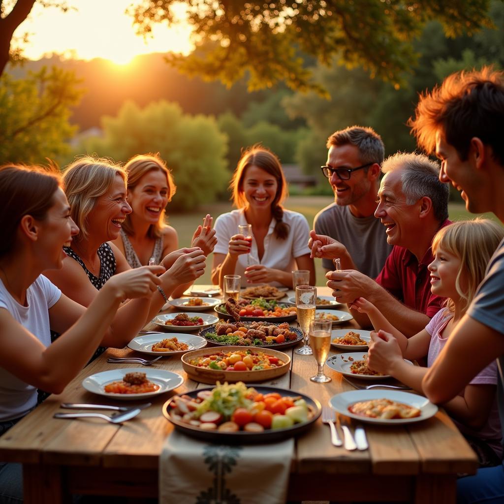 Family enjoying dinner in a Spanish home