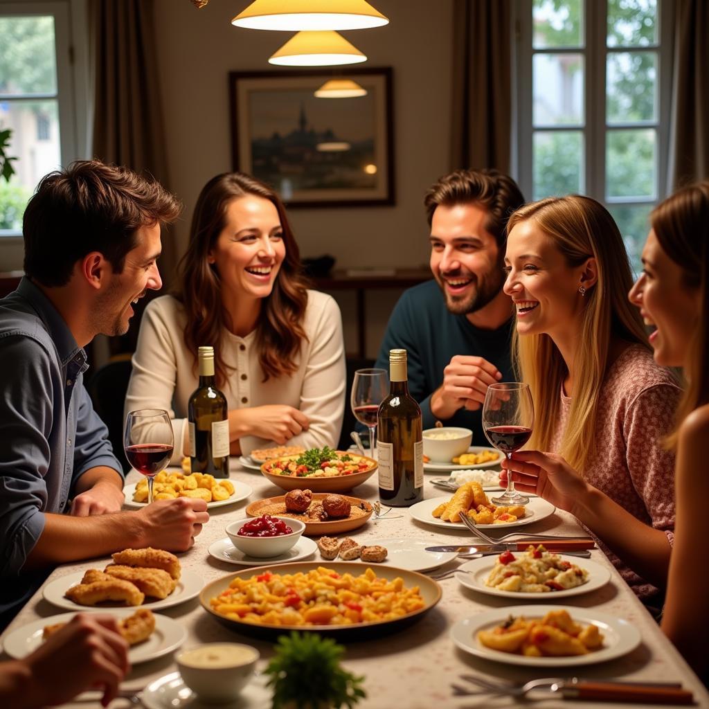 Family enjoying a traditional Spanish dinner