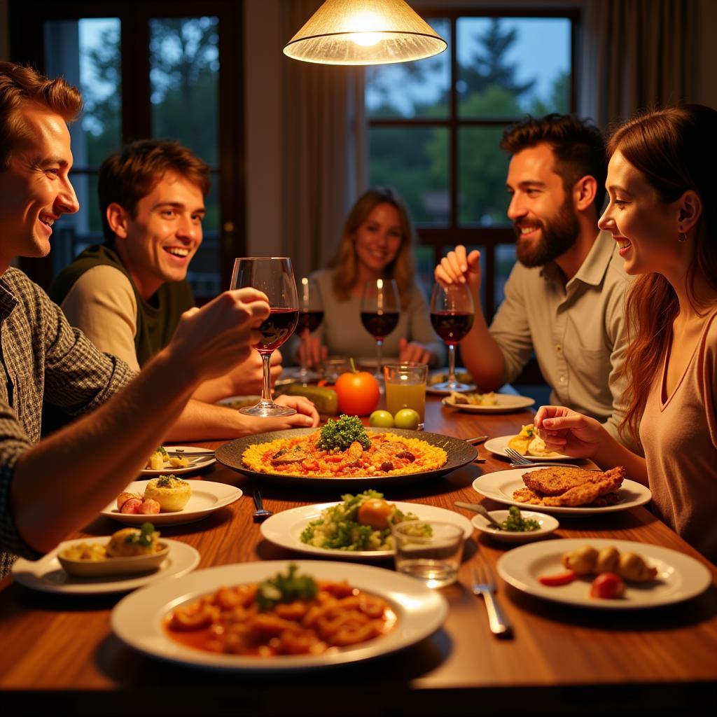 Family enjoying a traditional Spanish dinner