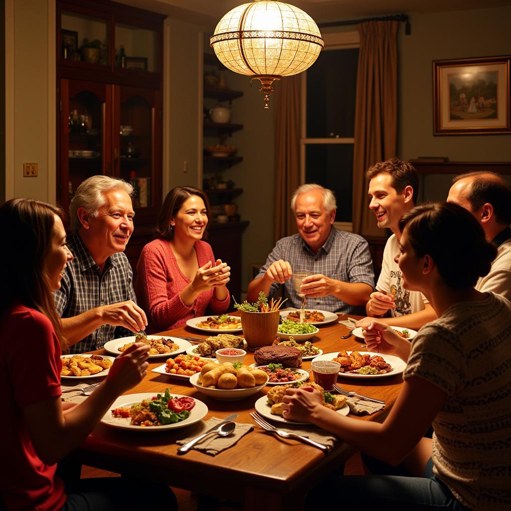 Family enjoying dinner in a Spanish home