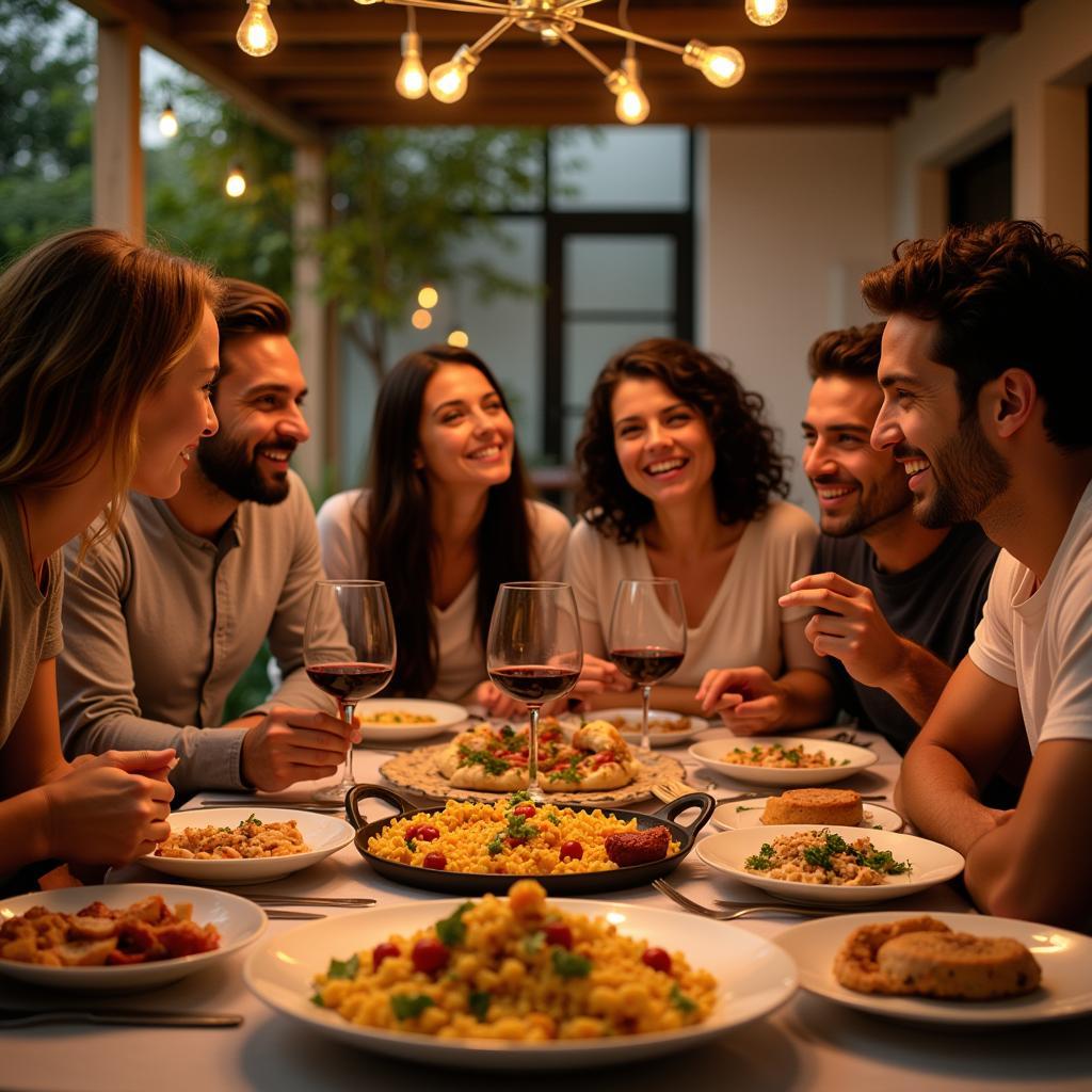 Family enjoying a traditional Spanish dinner