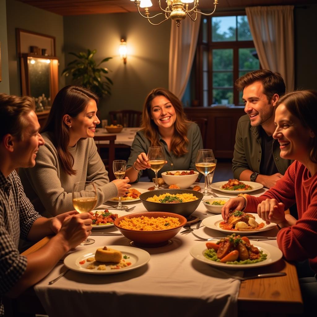 Family enjoying a traditional Spanish dinner