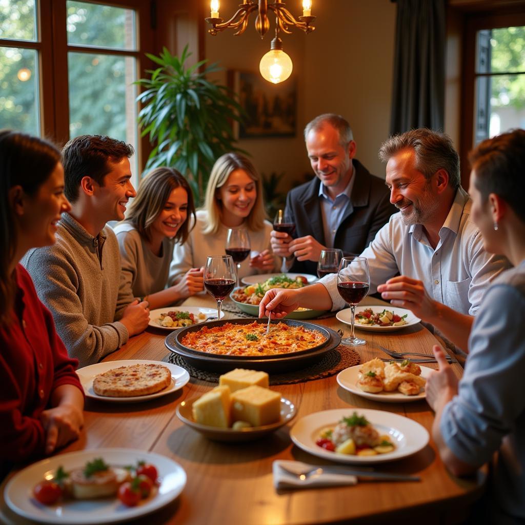 Family enjoying a traditional Spanish dinner