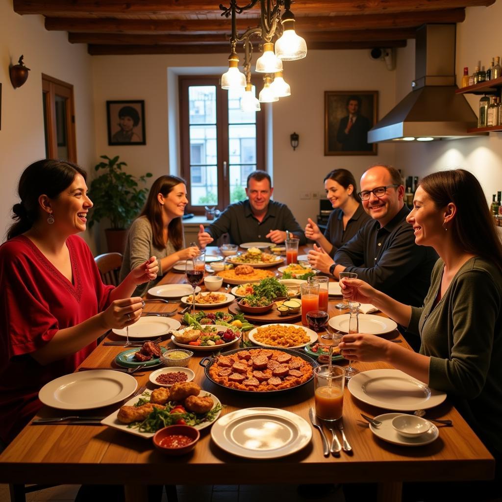 Family dinner in a Spanish homestay