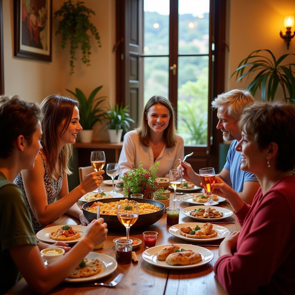 Family enjoying a traditional Spanish dinner