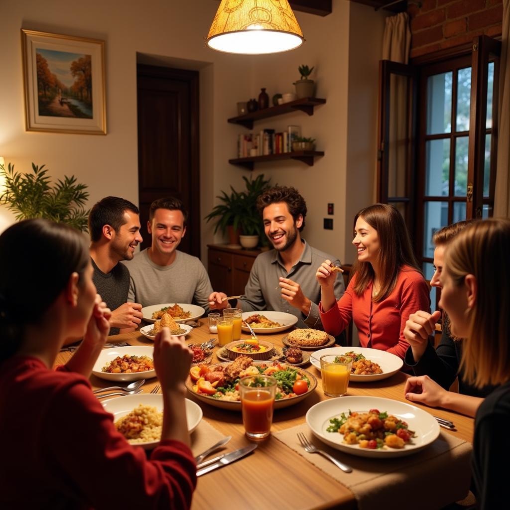 Sharing a traditional Spanish dinner with a local family