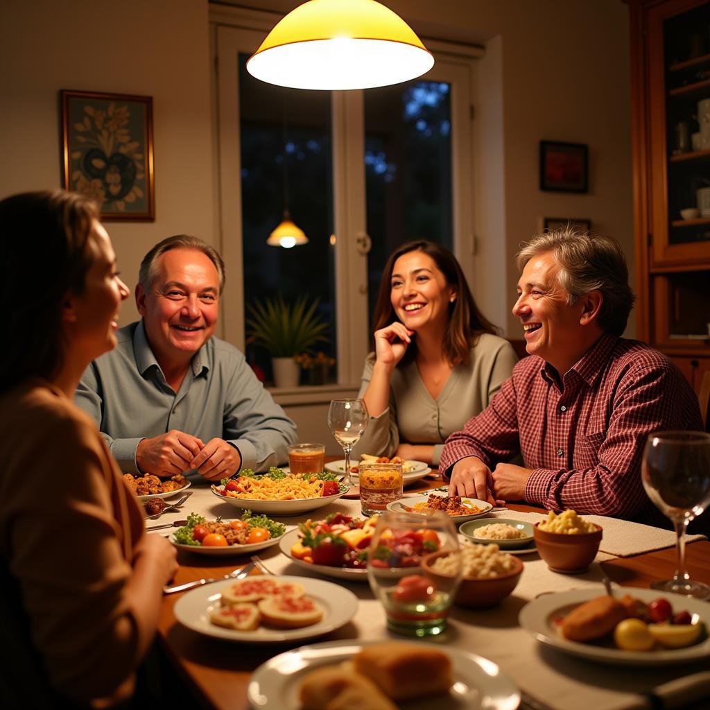 Family enjoying a traditional Spanish dinner