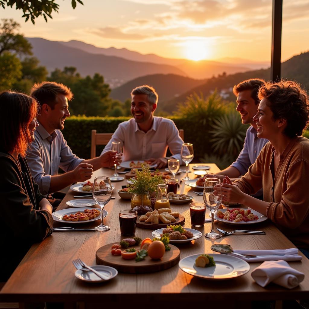 A group enjoying dinner together in a Spanish home