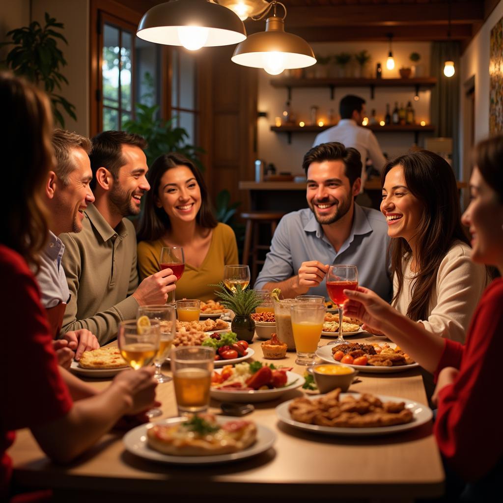 Family enjoying a traditional Spanish dinner