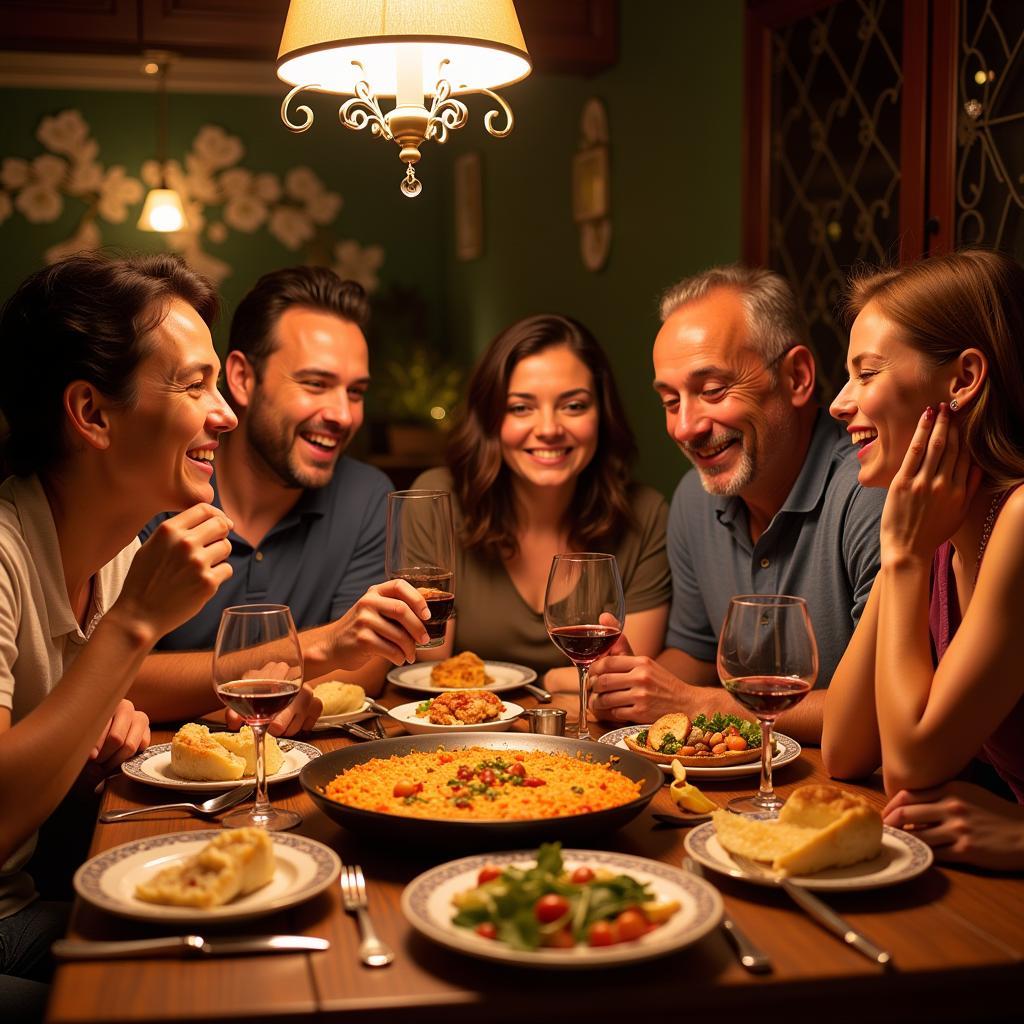 Family enjoying a traditional Spanish dinner