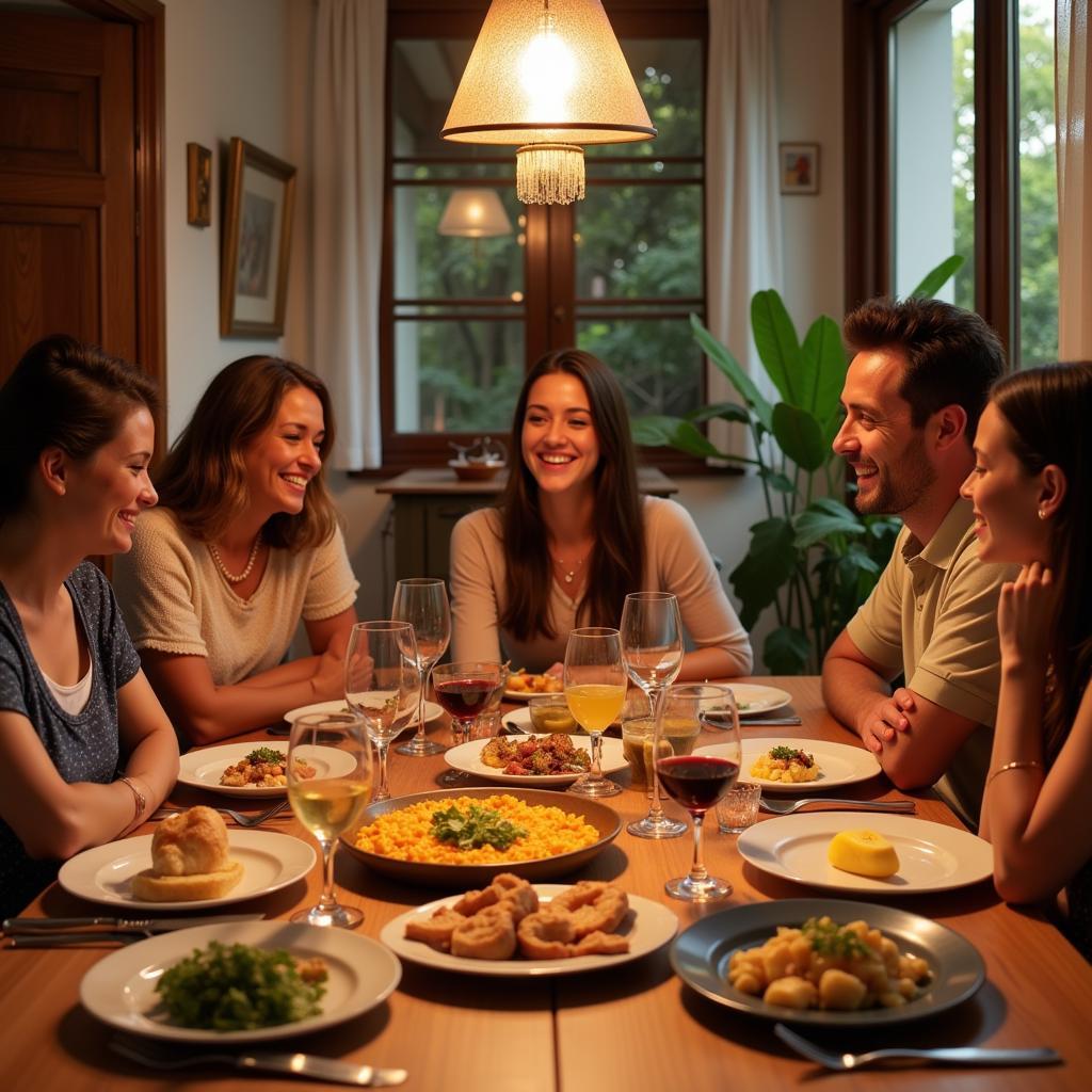 Sharing a traditional Spanish dinner with a local family