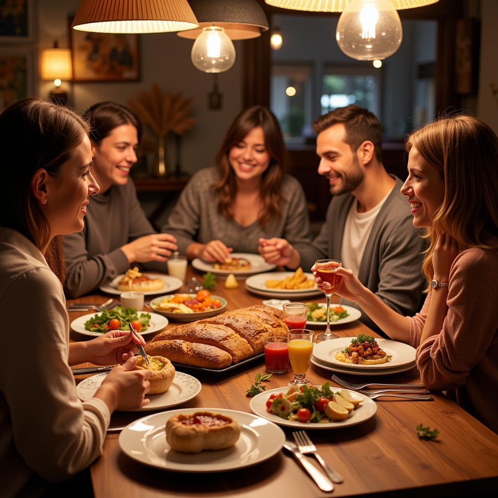 Family enjoying a traditional Spanish dinner