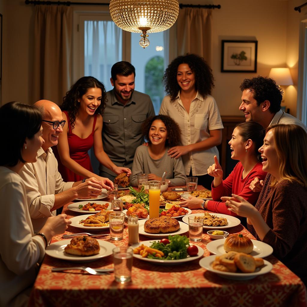 A Spanish Family Enjoying Dinner Together