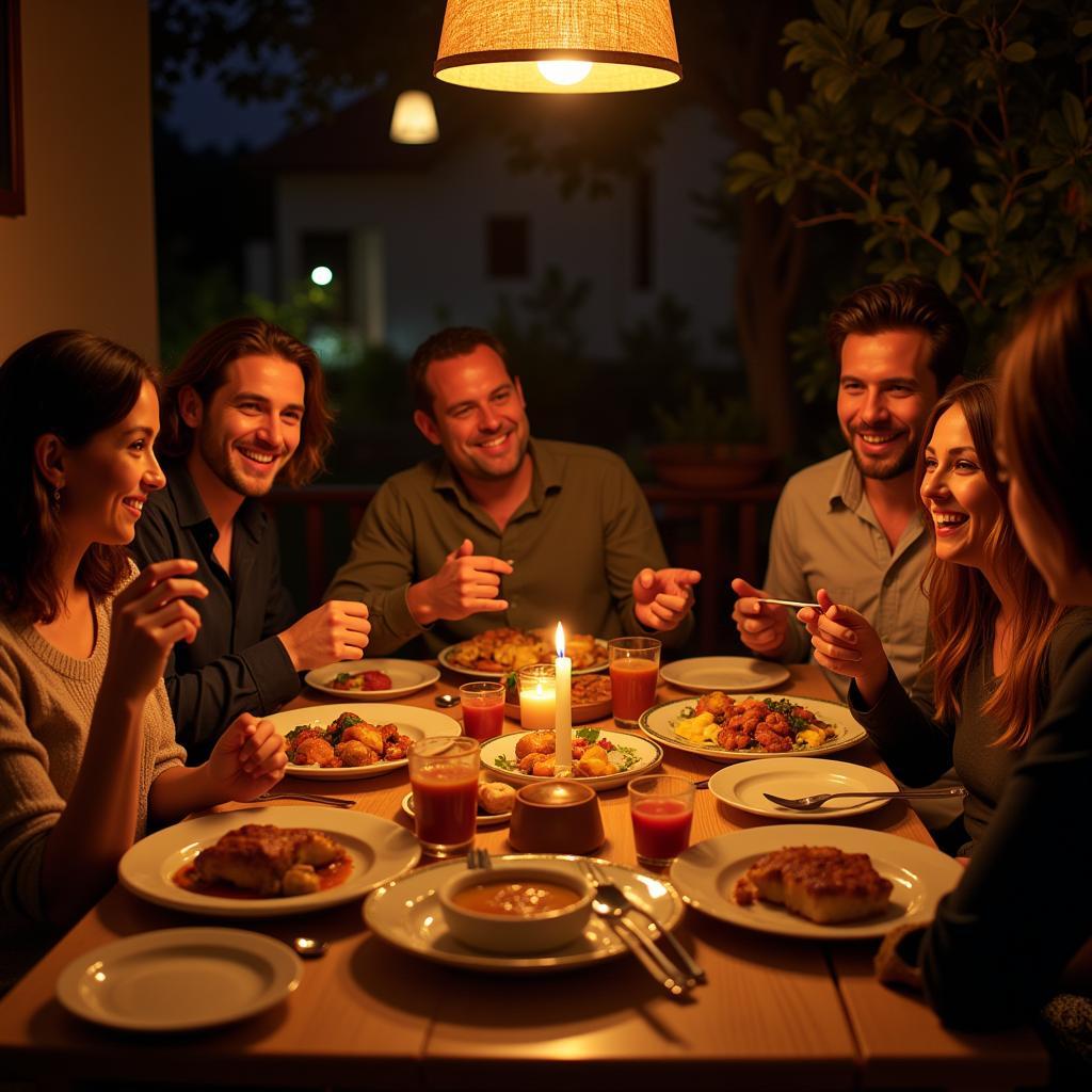 Sharing a traditional Spanish meal with a local family