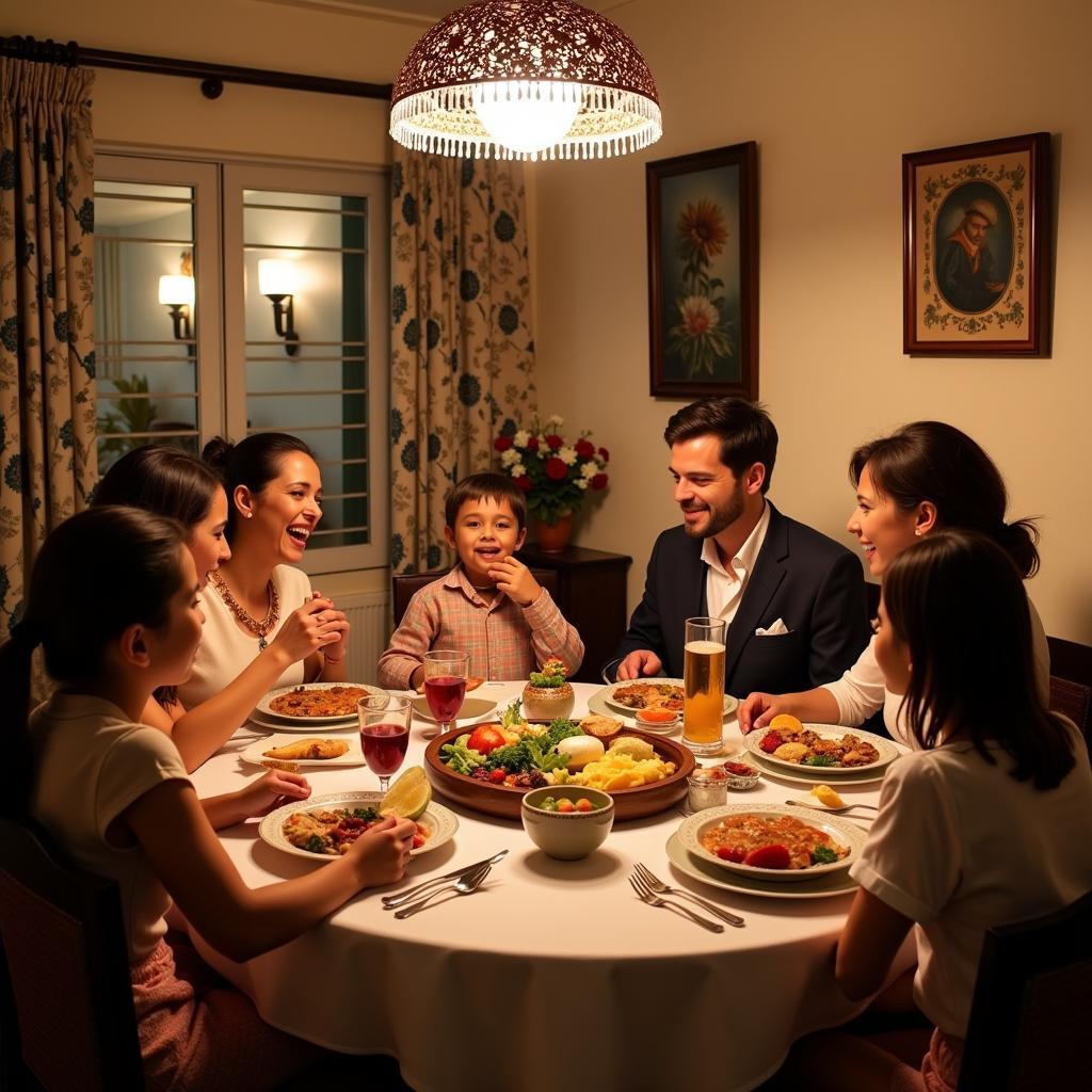 Family enjoying dinner in a Spanish home