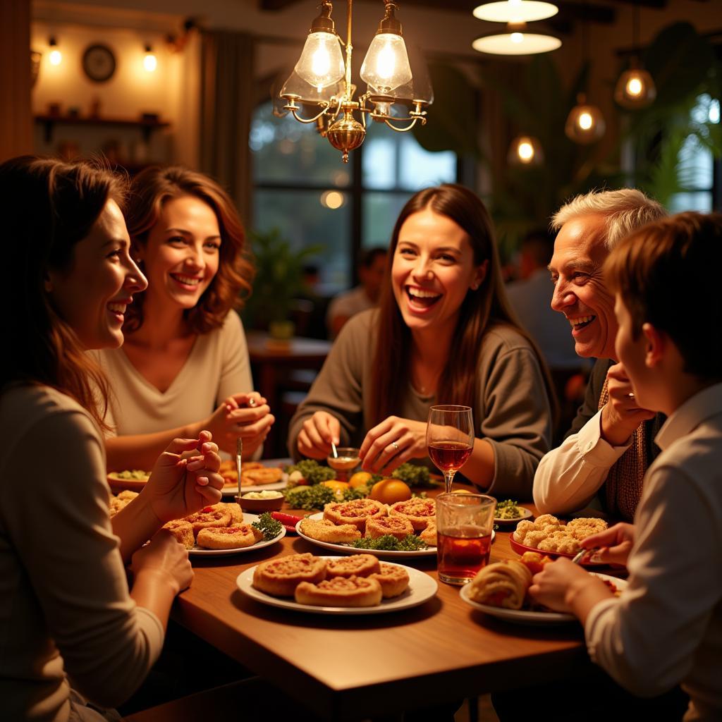 Family enjoying dinner in a traditional Spanish home