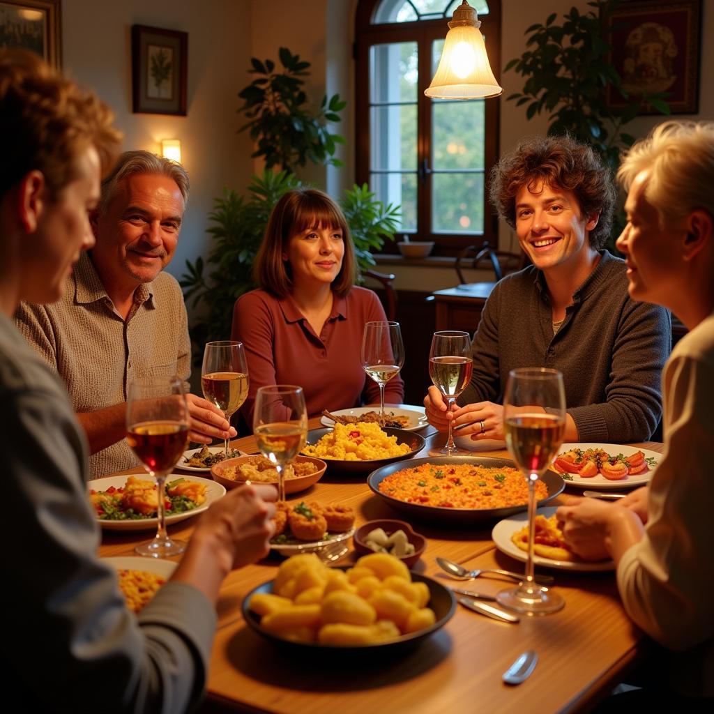 Family enjoying a traditional Spanish dinner