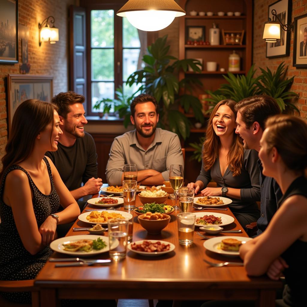 Family enjoying a traditional Spanish dinner