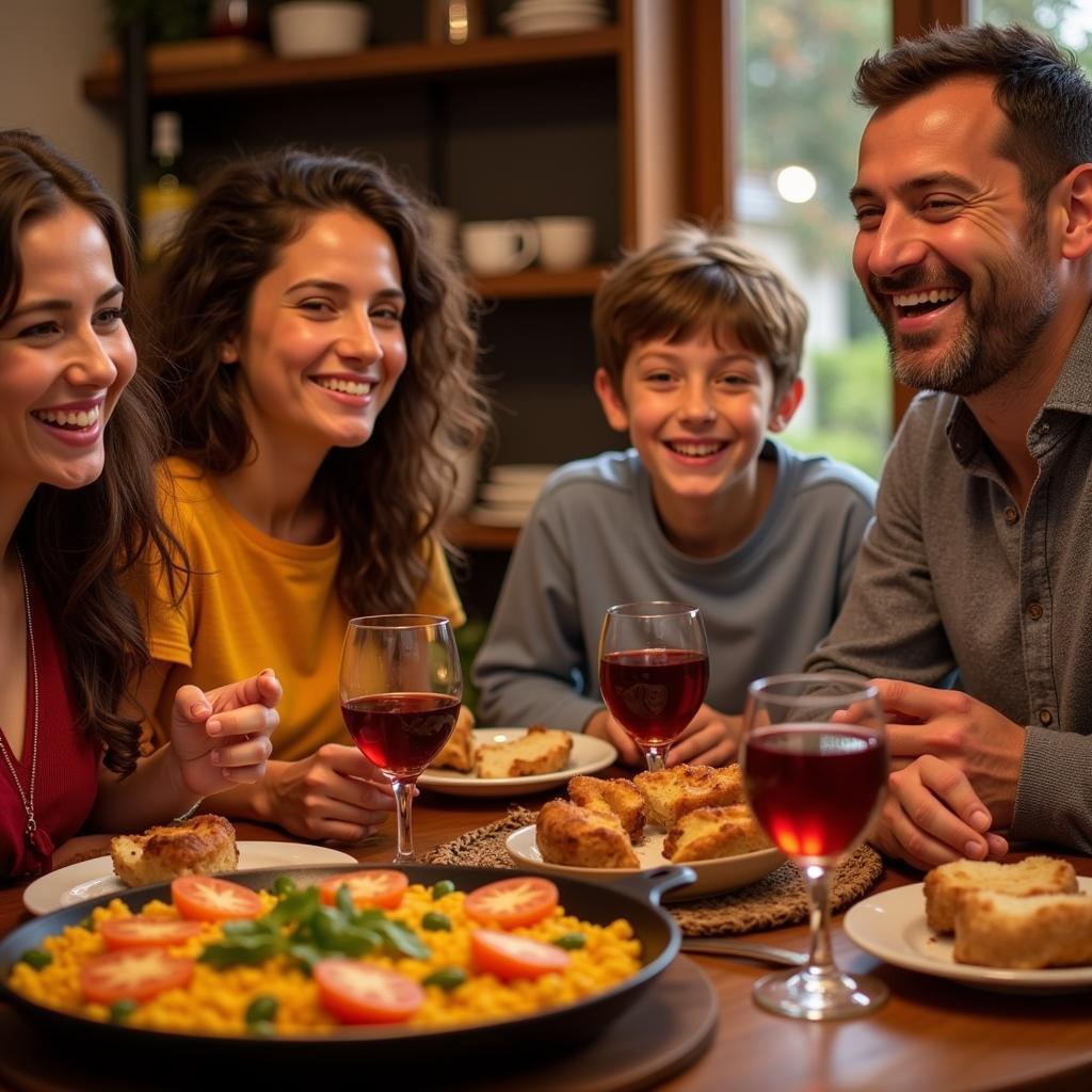 Family enjoying a traditional Spanish dinner