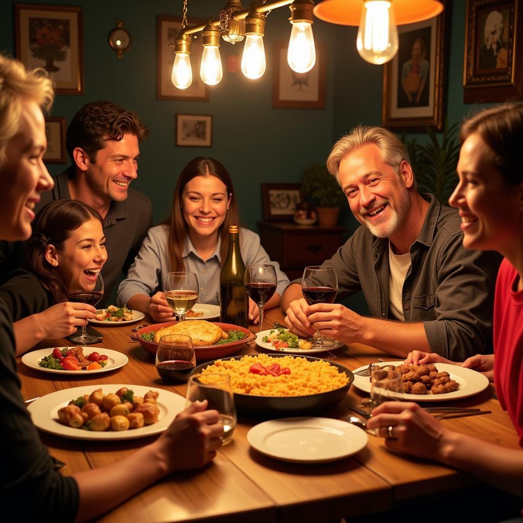 Family enjoying a traditional Spanish dinner