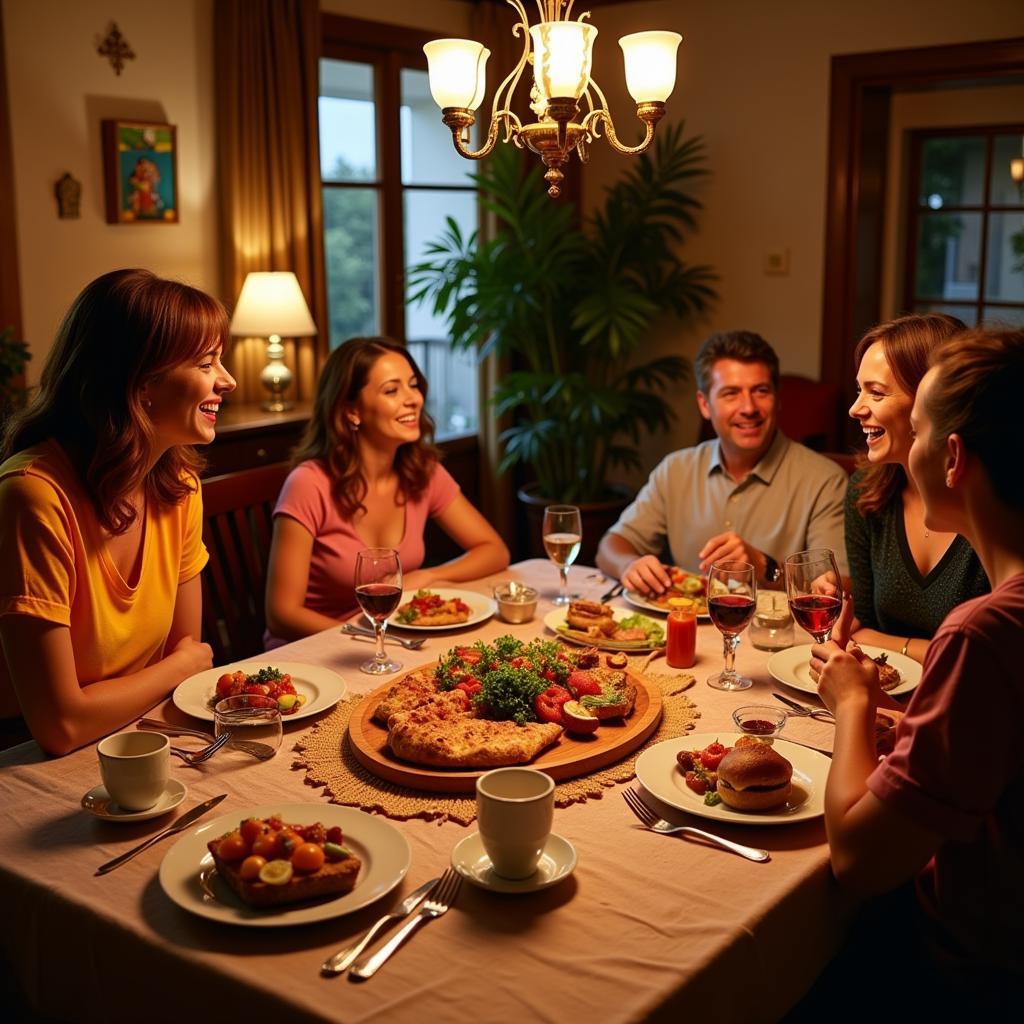 Family enjoying dinner in a Spanish home