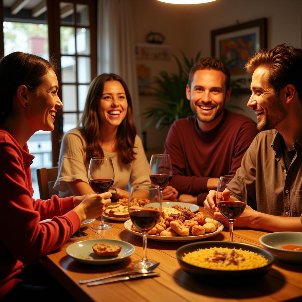 Family enjoying a traditional Spanish dinner