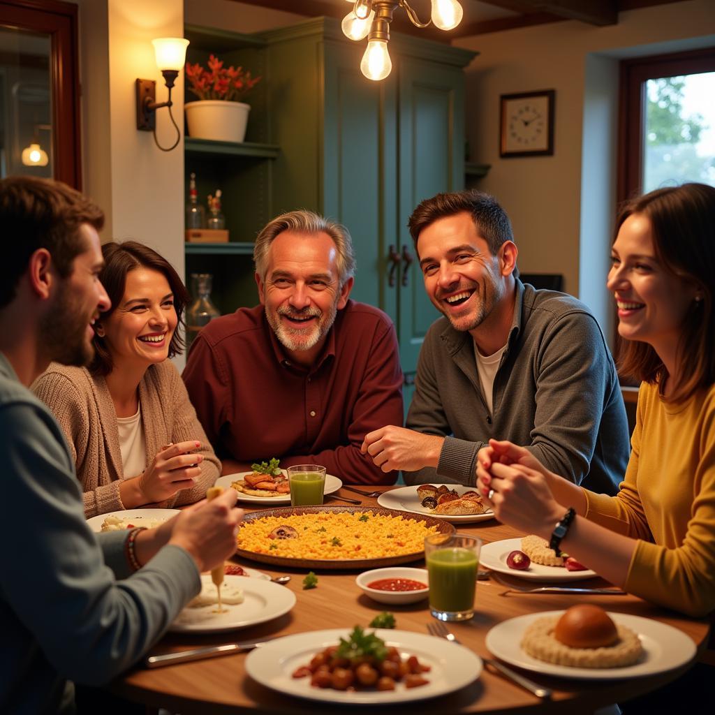 Family enjoying a traditional Spanish dinner