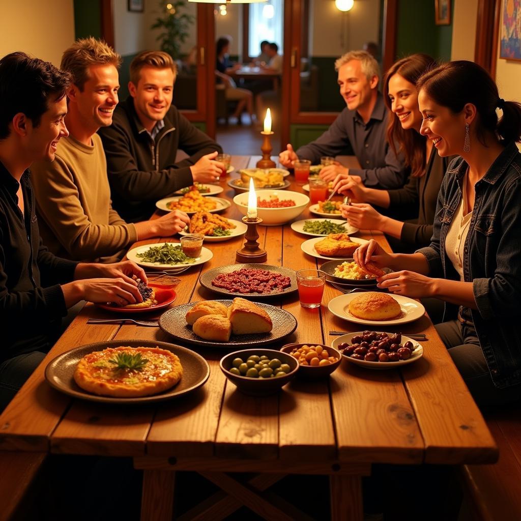 Sharing a traditional Spanish dinner