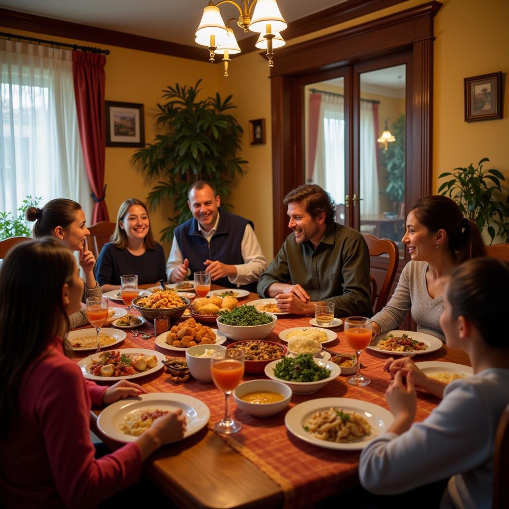 Family enjoying dinner together in a Spanish homes room