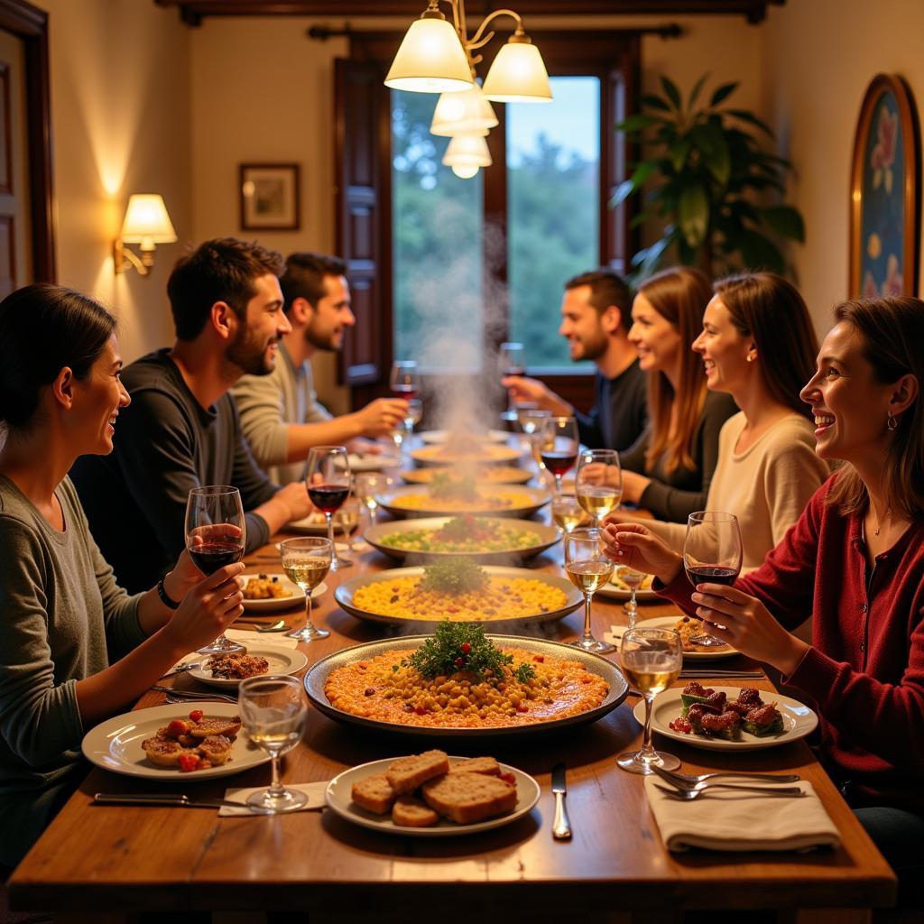 Sharing a traditional Spanish dinner with a local host family