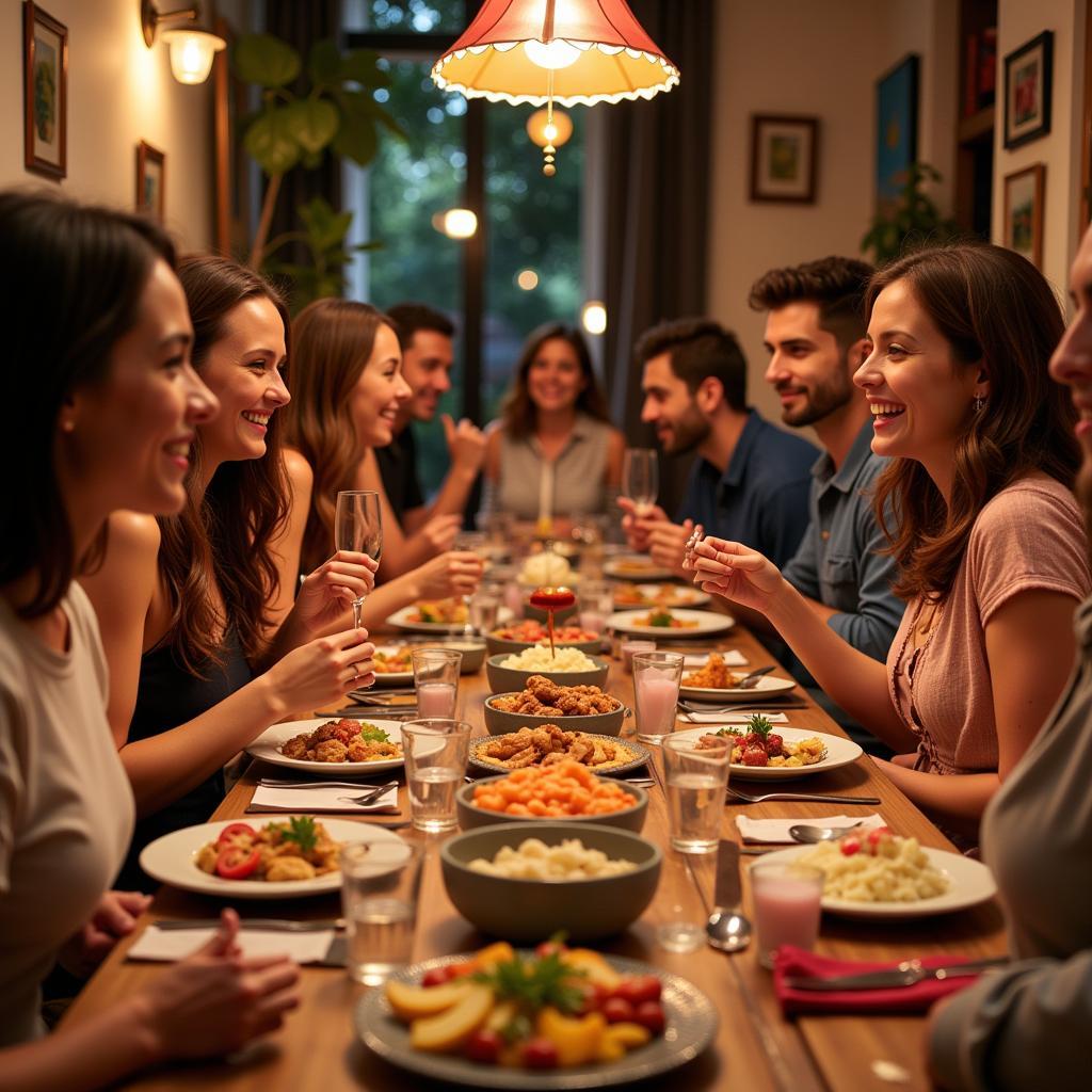 Family enjoying a traditional Spanish dinner