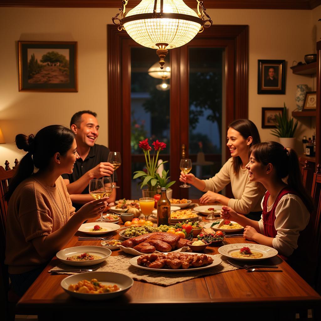 Spanish Family Enjoying Dinner Together