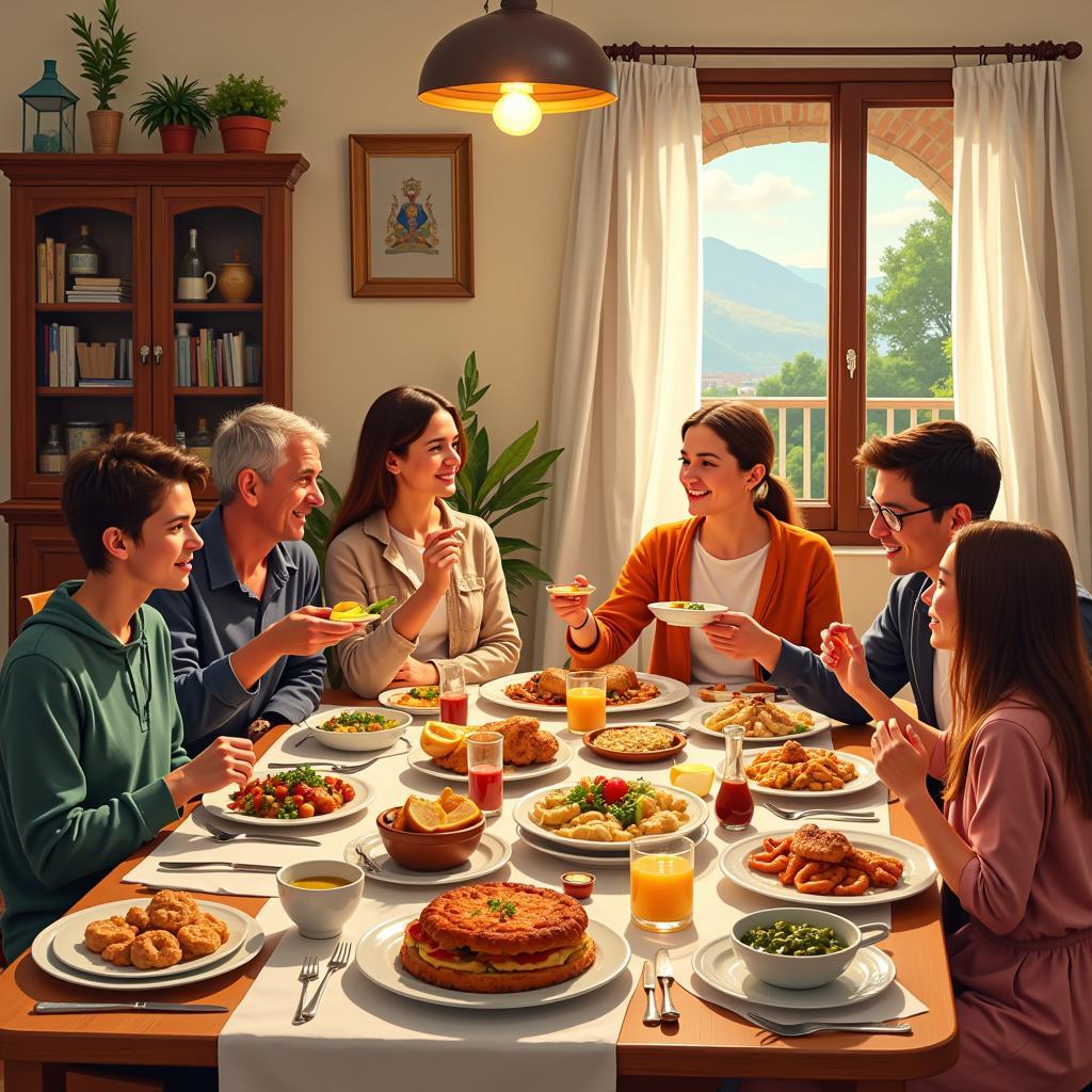 Sharing a Meal with a Spanish Family in a Comic Book