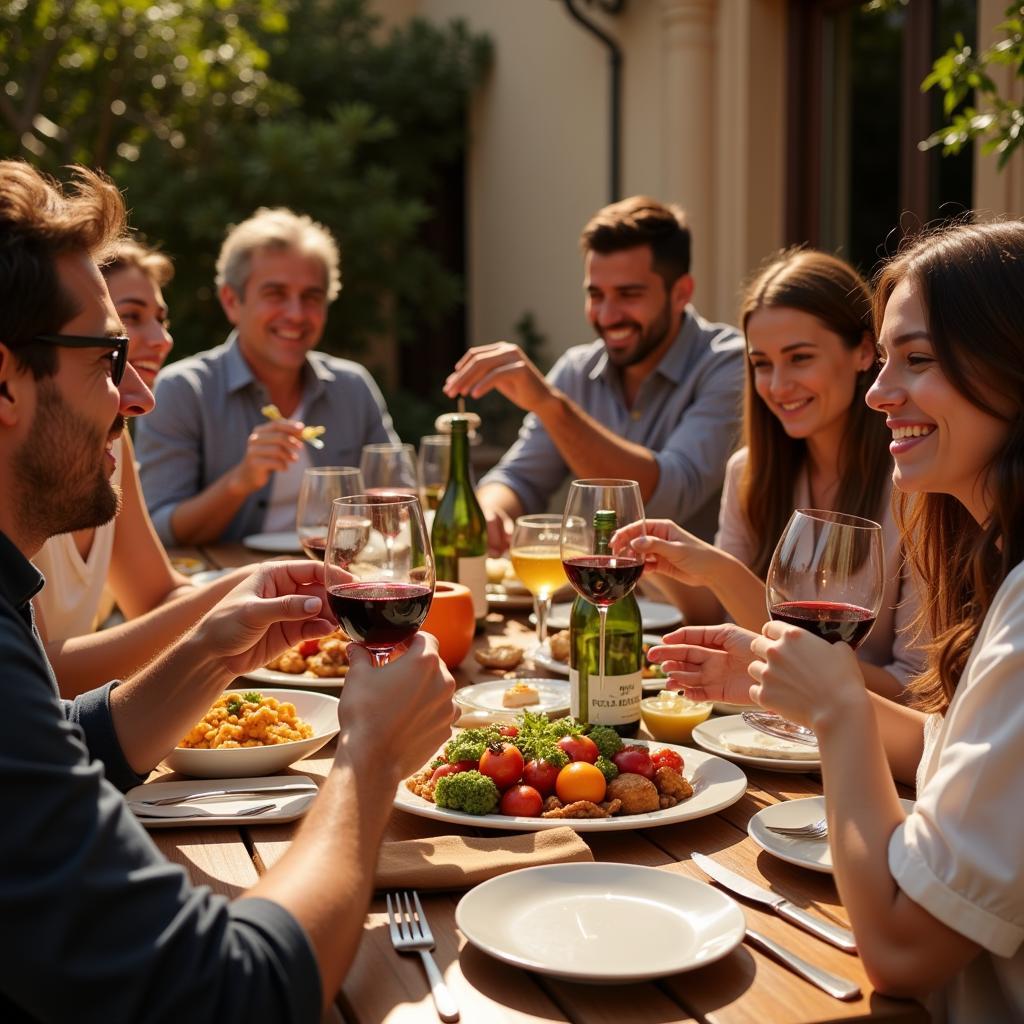 Spanish family sharing a meal