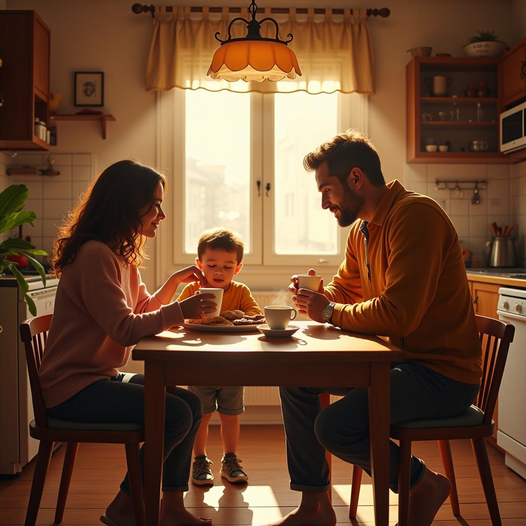 Spanish Family Enjoying Coffee at Home