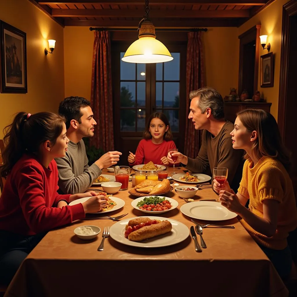 Spanish Family Enjoying Meal