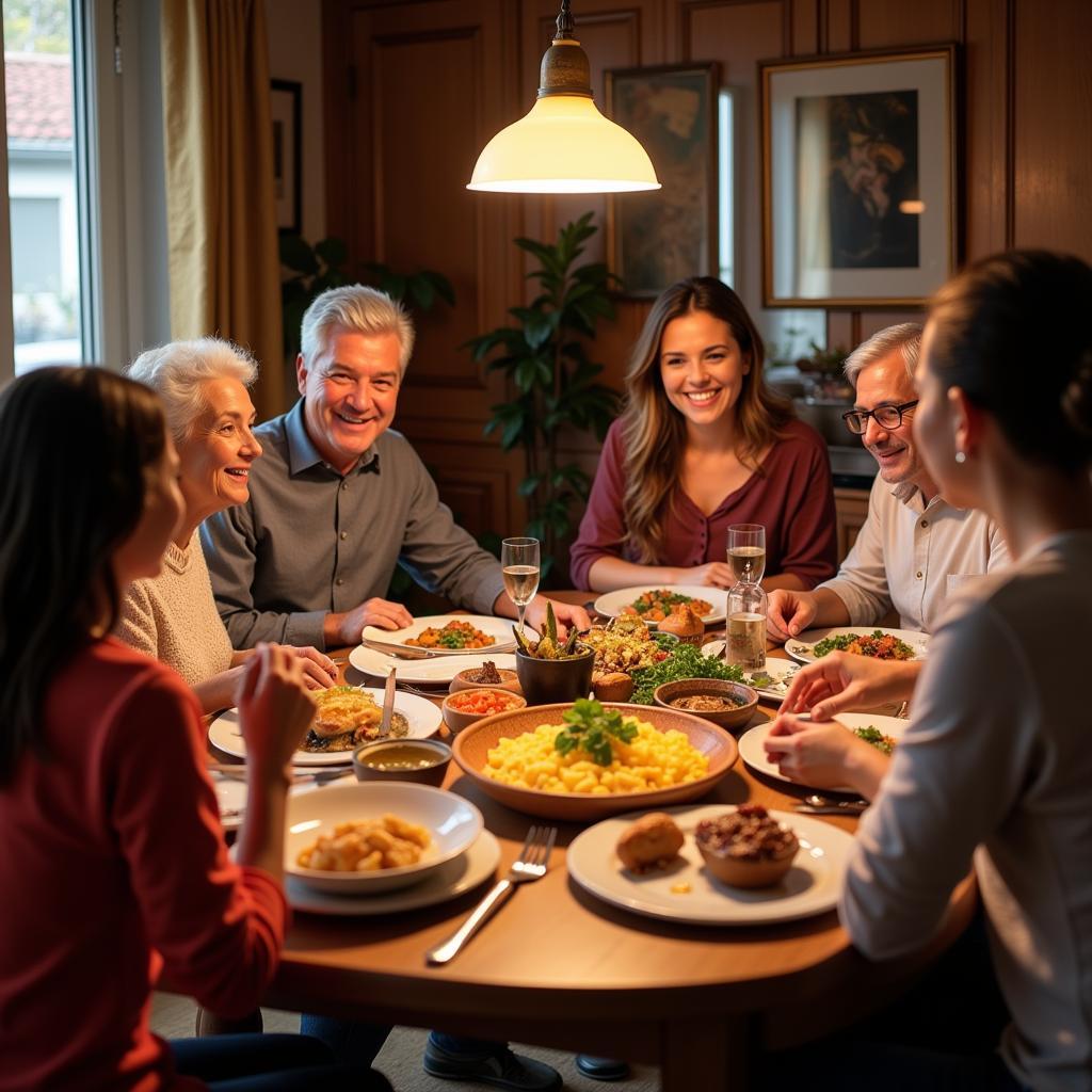 Spanish Family Enjoying a Meal Together