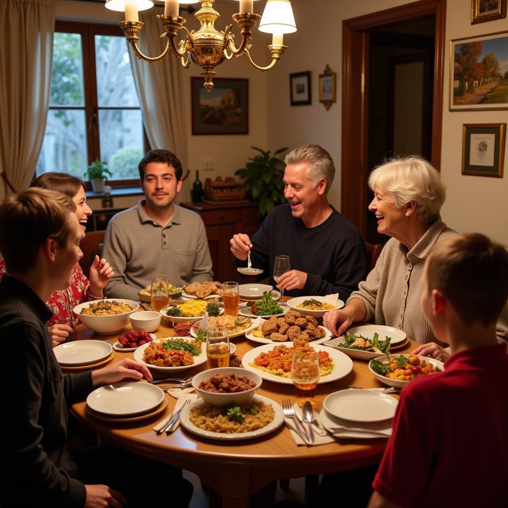 Spanish Family Enjoying a Meal Together